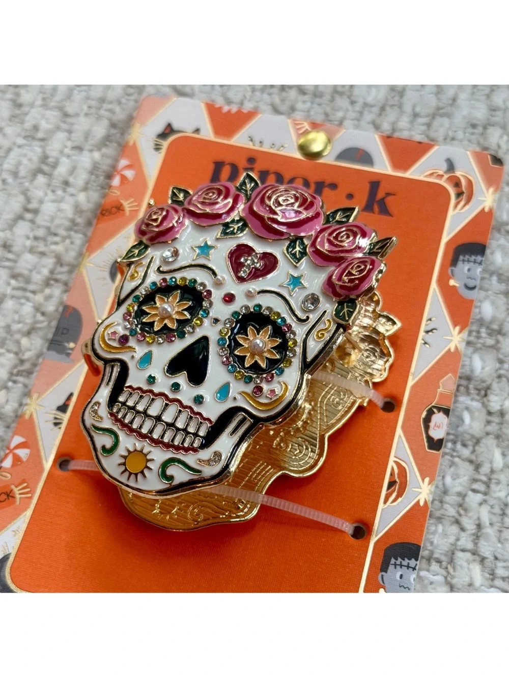 Piper K Sugar Skull Hair Clip Metal Claw Enamel Crystal Halloween Y2K Kitsch New